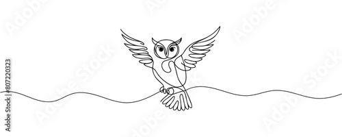Online education owl one line graduation concept. E-learning training skill courses. vector illustration