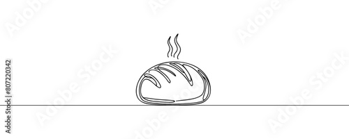 One continuous line drawing of long loaf bread. Simple black line sketch of French baguette, bakery and cafe concept good for logo. Vector illustration. photo