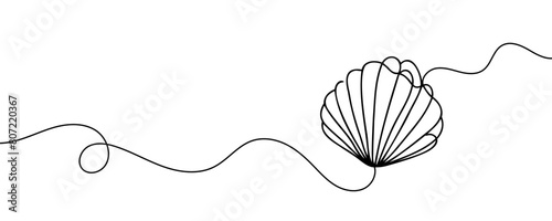 Continuous one line drawing of sea shell. Simple illustration of shell line art vector illustration.