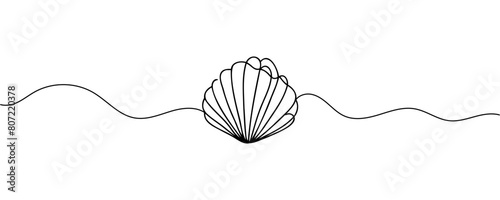 Continuous one line drawing of sea shell. Simple illustration of shell line art vector illustration.