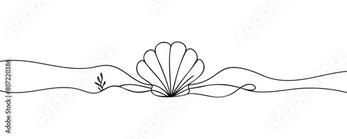 Continuous one line drawing of sea shell. Simple illustration of shell line art vector illustration.