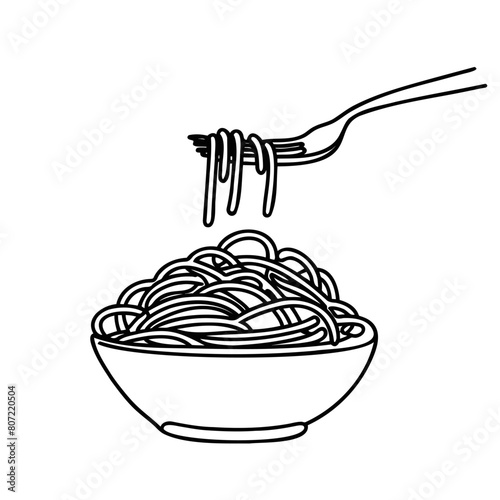 One continuous line drawing of fresh delicious Italian spaghetti pasta restaurant logo emblem. Italy fast food noodle shop logotype template concept.