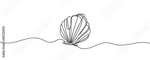 Continuous one line drawing of sea shell. Simple illustration of shell line art vector illustration.