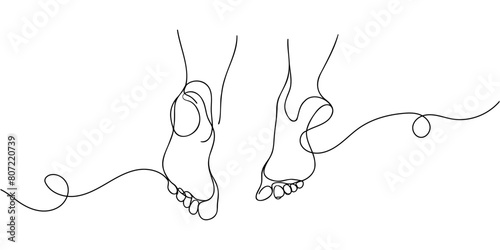One continuous single line drawing with flat doodles of leg, foot. photo