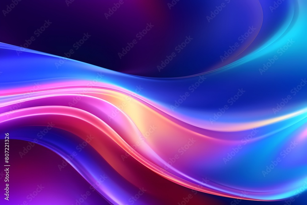 Fototapeta premium Abstract background of fluid iridescent holographic neon curved wave motion. Colorful gradient design element for backgrounds, banners, posters and wallpapers 