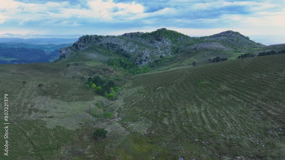 Aerial view of the beech forest in spring on Monte Cerredo around Castro Urdiales. Castro Municipality, Cantabrian Sea, Cantabria, Spain, Europe Aerial view of the beech forest in spring on Monte Cerredo around Castro Urdiales. Castro Municipality, Cantabrian Sea, Cantabria, Spain, Europe