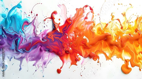 Radiant explosions of colorful liquid spreading gracefully across a white surface, creating a mesmerizing and visually stunning display of color and movement.