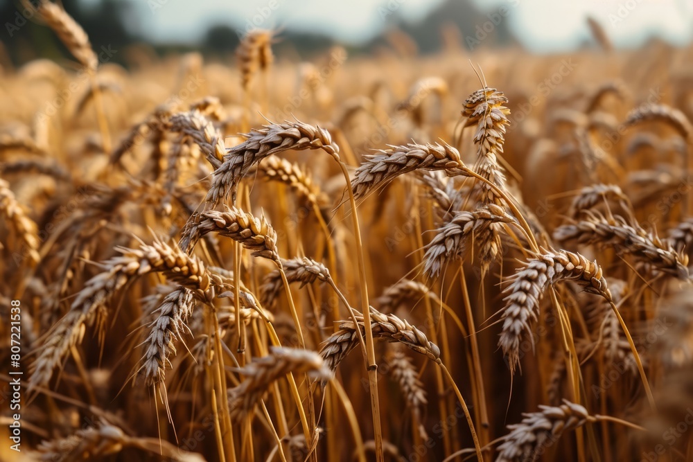 Fototapeta premium An endless field of ripe wheat in the rays of the sun, agricultural business concept 