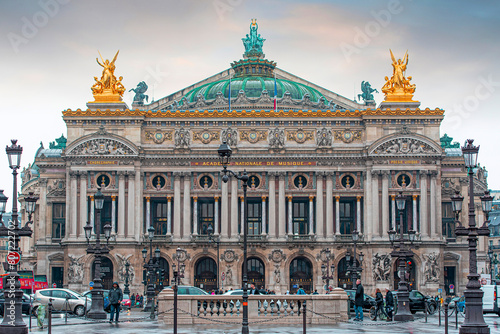 PARIS - MAY 06: Facade of Palais Garnier or Opera Garnier during spring rainy day in Paris on May 06. 2017 in France