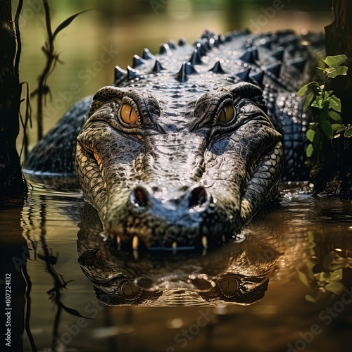 close up of a crocodile in the water © Eidoran