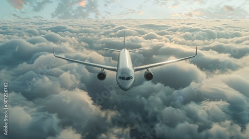 A Passenger Airliner Gracefully Flying through the Clouds