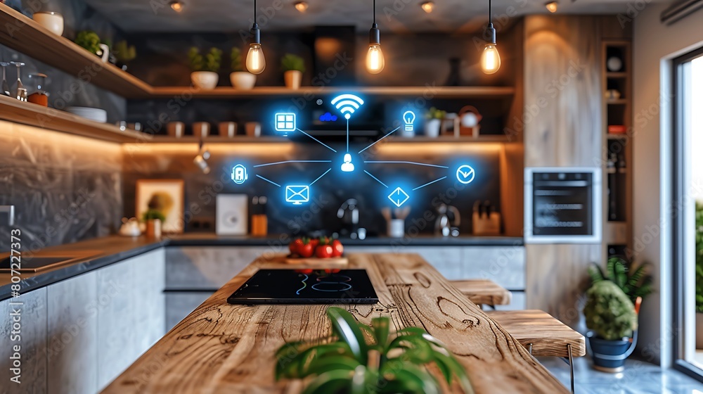 Technology Smart home with connected devices and digital icons Glowing house with symbolism Technology Smart home with connected devices and digital icons Glowing house with symbolism