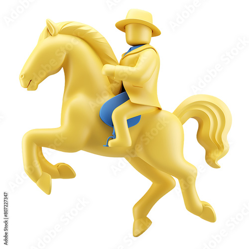 Cute friendly 3d yellow equestrian jumping player character High quality photo  isolated on transparent png background