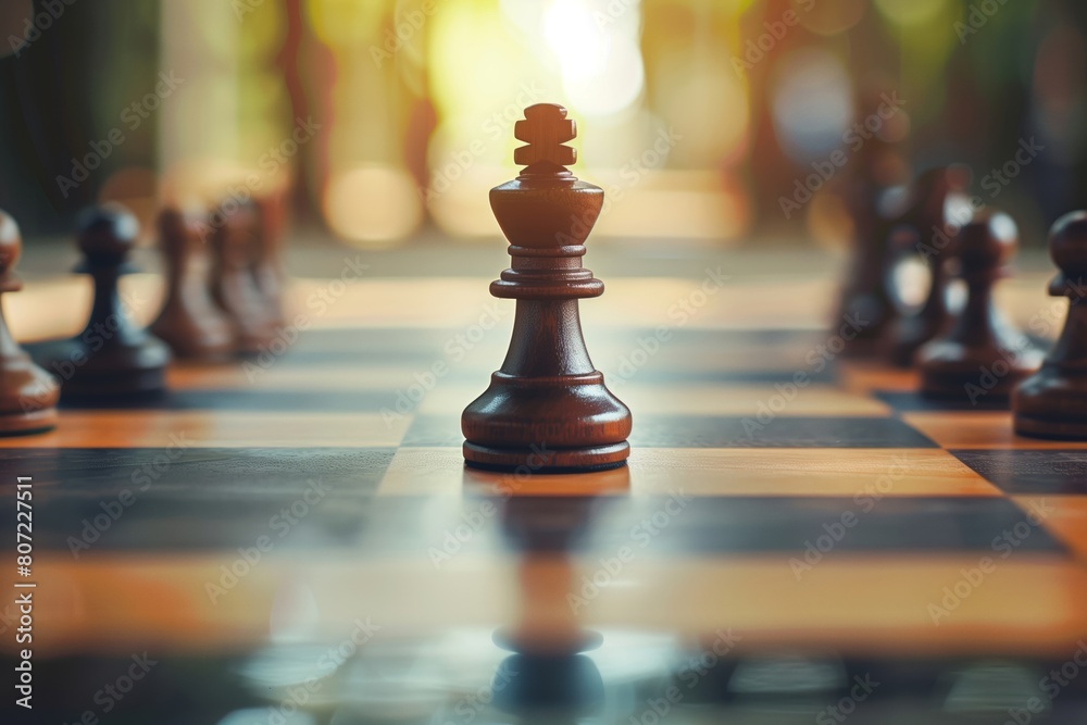 A minimalist chessboard with a single piece moving forward, denoting strategic thinking and planning A minimalist chessboard with a single piece moving forward, denoting strategic thinking and planning