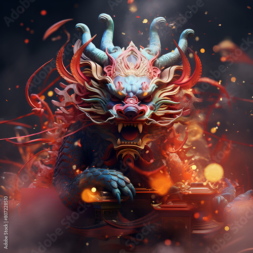 beautiful three dimensional dragon beautiful chinese style god. Generative AI