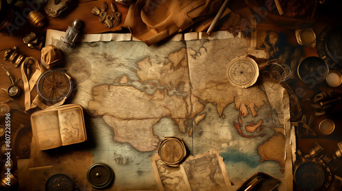 background with antique clock old compass and map retro vintage antique navigation  history desktop wallpaper