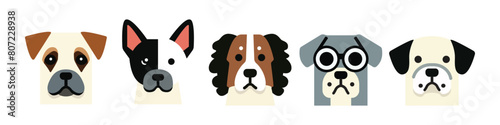 Set of cute Dog face. Puppy set. Vector illustration