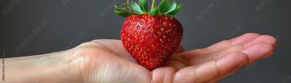 Obraz premium A red strawberry in hand