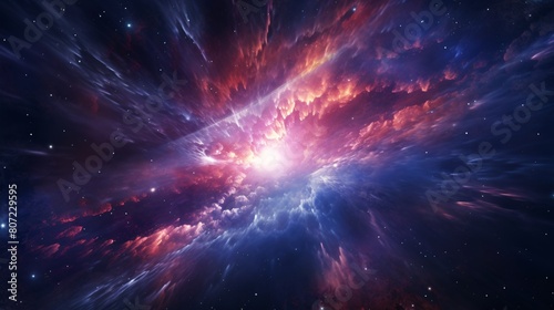 Abstract space background features an amazing star. A spectacularly cosmic energy swirls around the astronomy wallpaper.