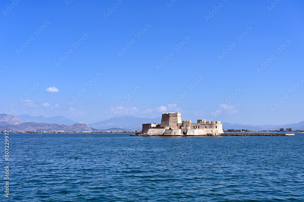 Bourtzi fortress in Nafplio, Peloponnese, Greece summertime Bourtzi fortress in Nafplio, Peloponnese, Greece summertime
