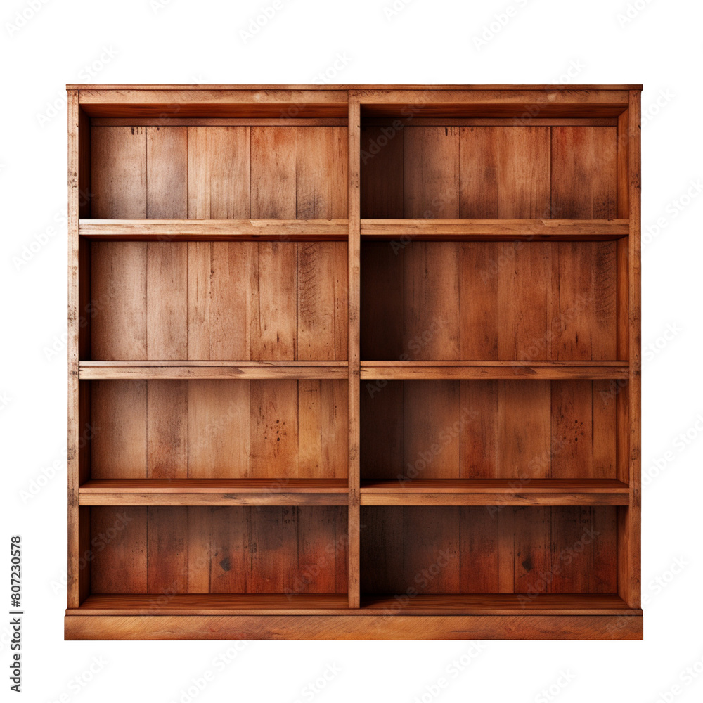 Empty wooden bookshelf isolated on transparent background Empty wooden bookshelf isolated on transparent background