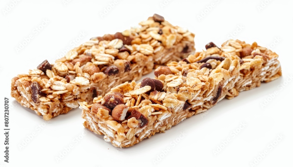 Partial muesli bars on white background Partial muesli bars on white background