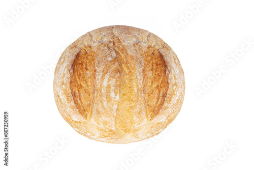 Fresh slice of bread on a white background for breakfast.