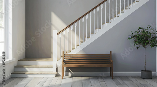 Conception banc en bois  int  rieure et d  coration avec escalier
