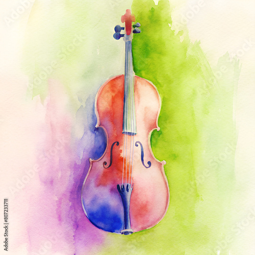 bright colorful watercolor cello illustration. music festival, concert, event poster. square aspect ratio