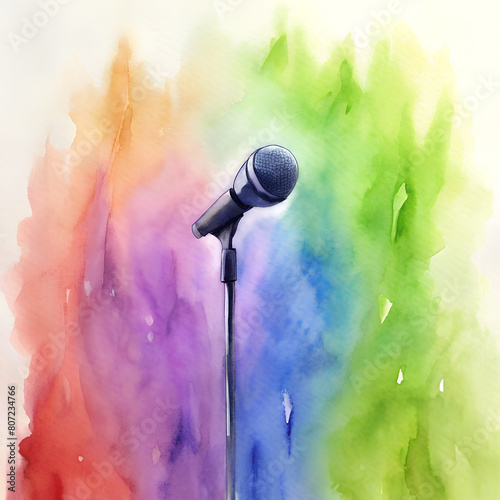 watercolor microphone stand illustration