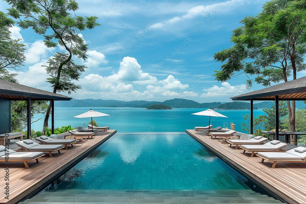 Fototapeta premium Luxurious Infinity Pool Overlooking a Tranquil Bay