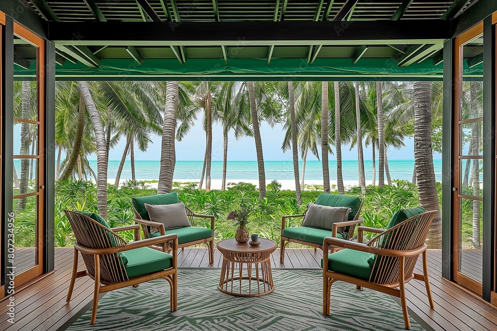 Obraz premium Tropical Beachfront Patio Offering Stunning Ocean Views