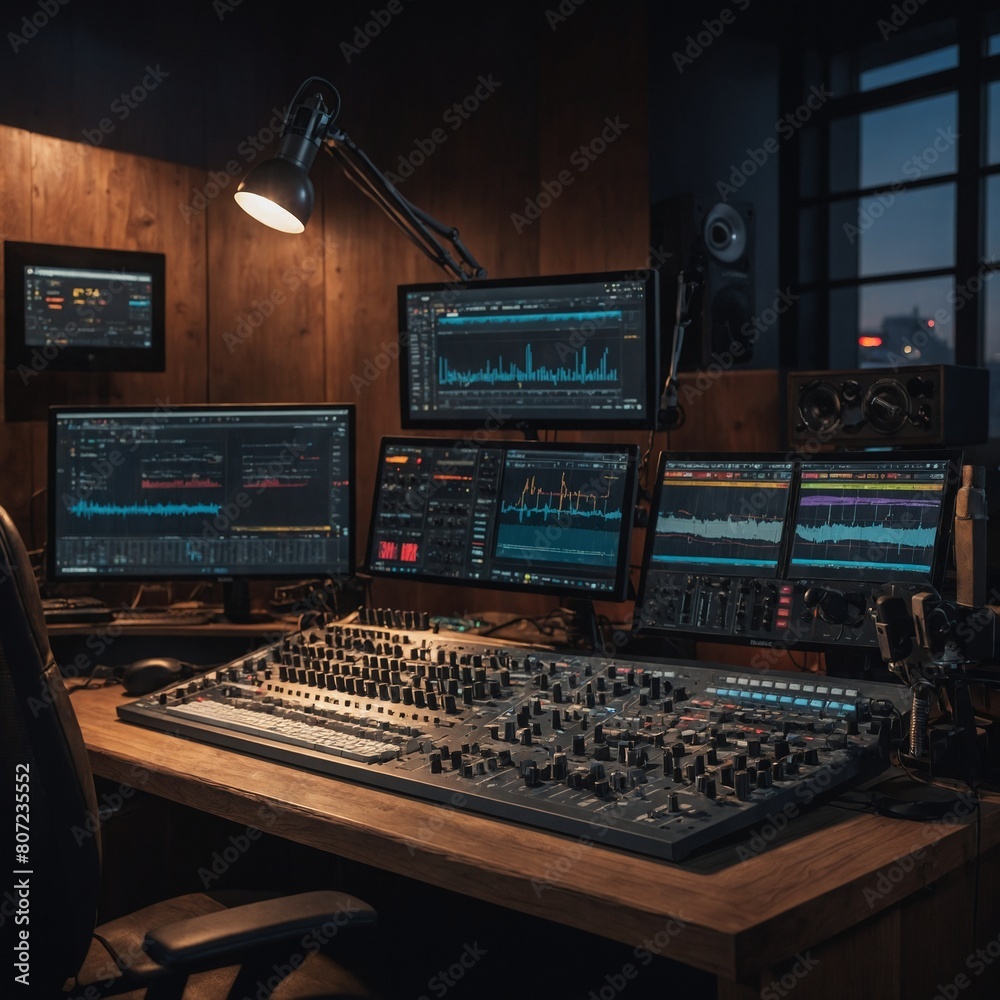 Fototapeta premium Online live radio studio desk
