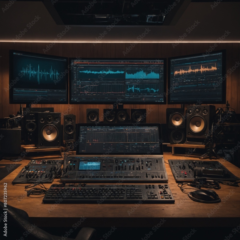 Fototapeta premium Online live radio studio desk