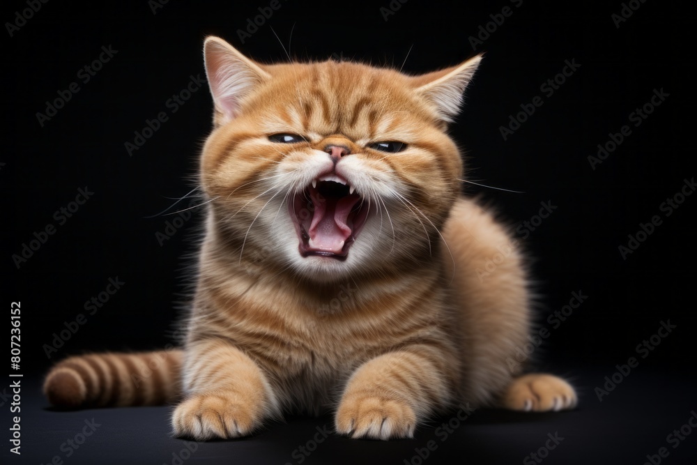 Medium shot portrait photography of a happy exotic shorthair cat meowing on minimalist or empty room background Medium shot portrait photography of a happy exotic shorthair cat meowing on minimalist or empty room background