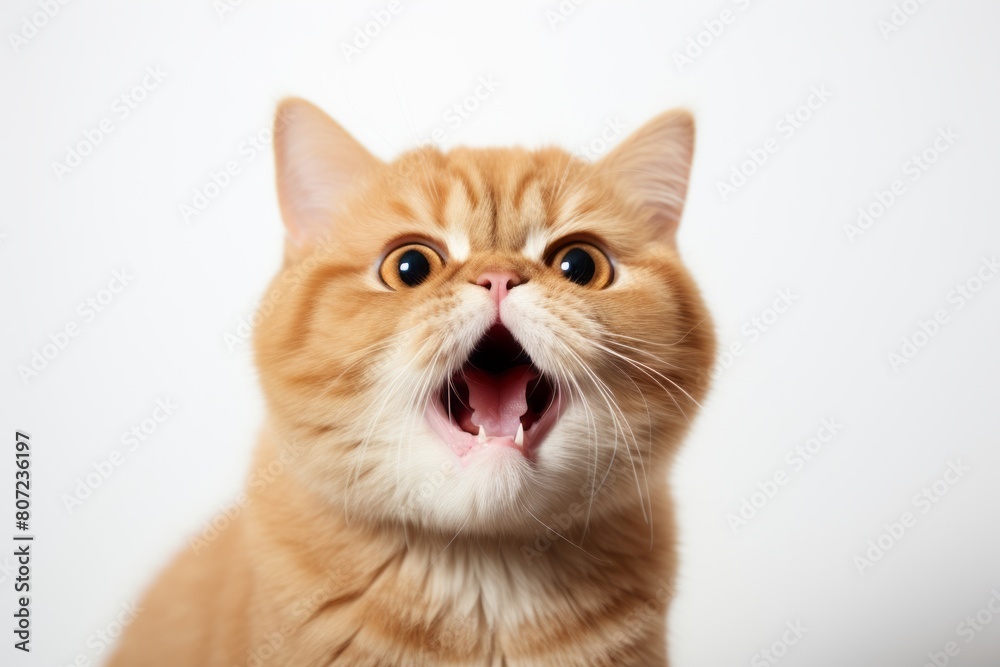 Medium shot portrait photography of a happy exotic shorthair cat meowing on minimalist or empty room background Medium shot portrait photography of a happy exotic shorthair cat meowing on minimalist or empty room background