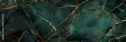 Abstract jade green  jet black marble background with golden lines simulating a luxurious stone surface