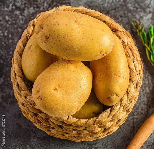 Fresh Potatoes in Wicker Basket