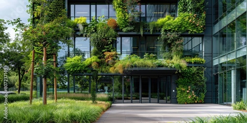Modern building facade gree...