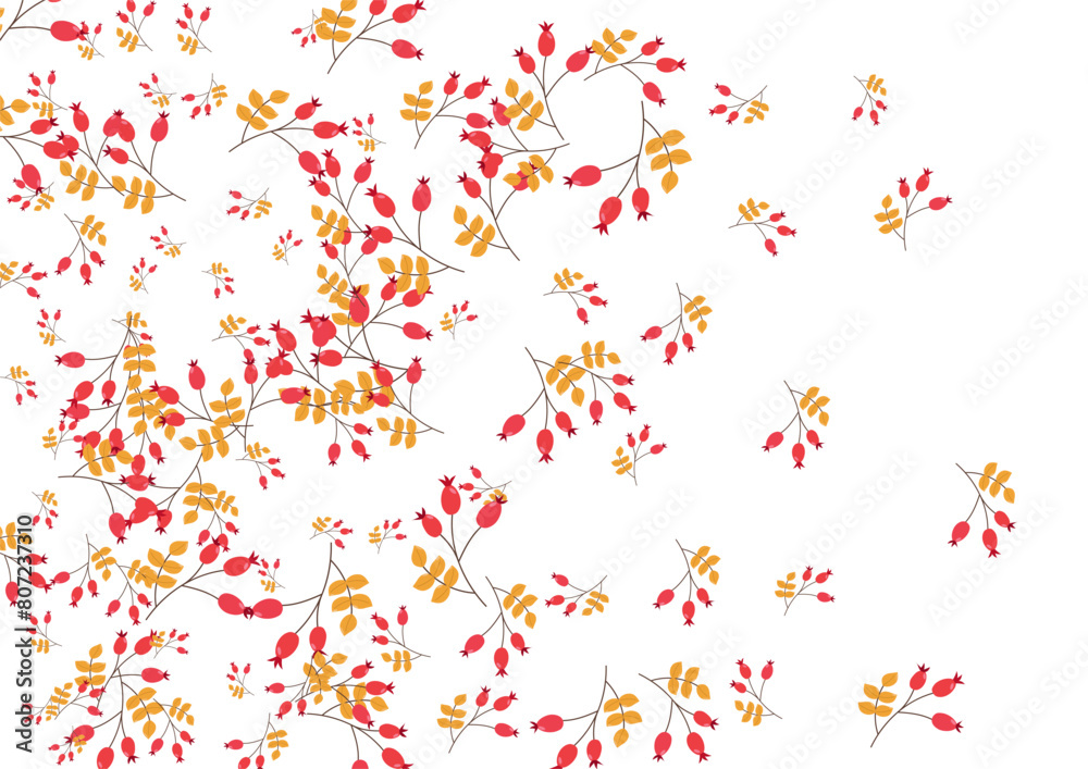 Pink Leaves Background White Vector. Berries Decorative Set. Red Herb Dry. Gradation Illustration. Leaf Pattern.