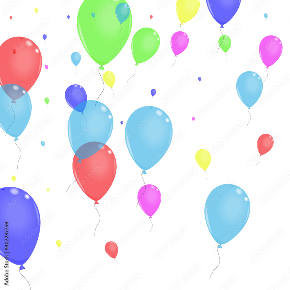 Red Balloon Background White Vector. Confetti Holiday Border. Yellow Sphere. Blue Helium. Toy Creative Banner.