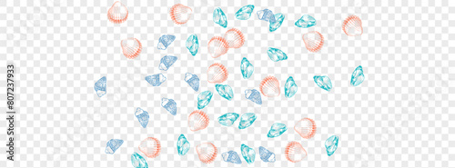 Red Clam Background Transparent Vector. Shellfish Creature Textile Card. Doodle Texture. Orange Shell Tropical Graphic. Ultramarine Oyster.