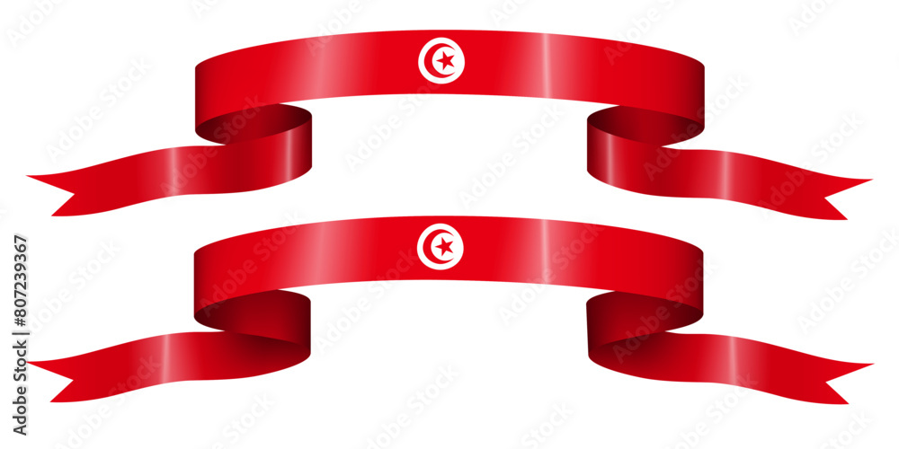 Set of flag ribbon with colors of Tunisia for independence day celebration decoration
