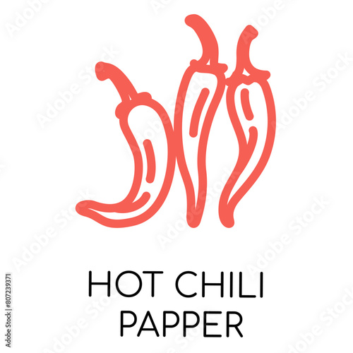Hot chili papper fat line vegetable icon, vector illustration