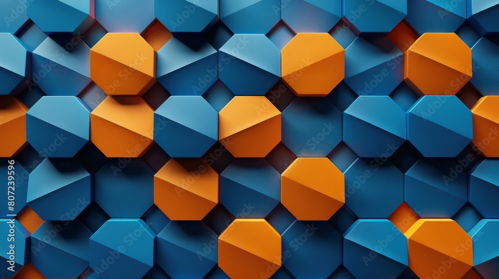 Blue and orange hexagons background pattern 3D rendering hyper realistic Blue and orange hexagons background pattern 3D rendering hyper realistic
