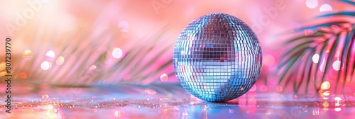 Emoji-Themed Tropical Disco Ball on Pink Retro '80s Style Background for World Emoji Day Celebration photo