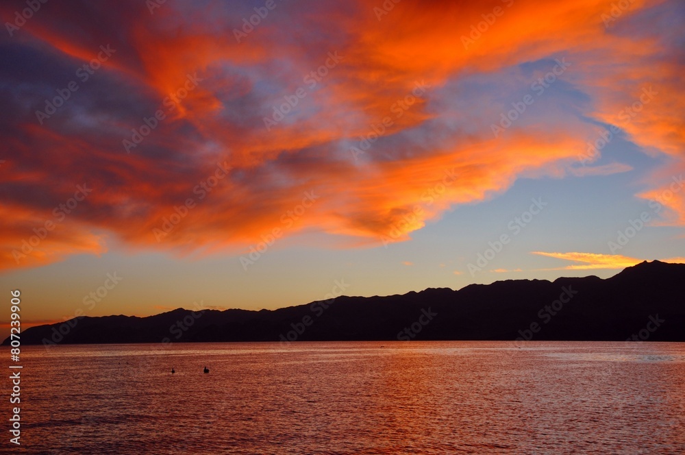 Naklejka premium Blazing sunset at Bahia de las Animas, Baja California, Mexico