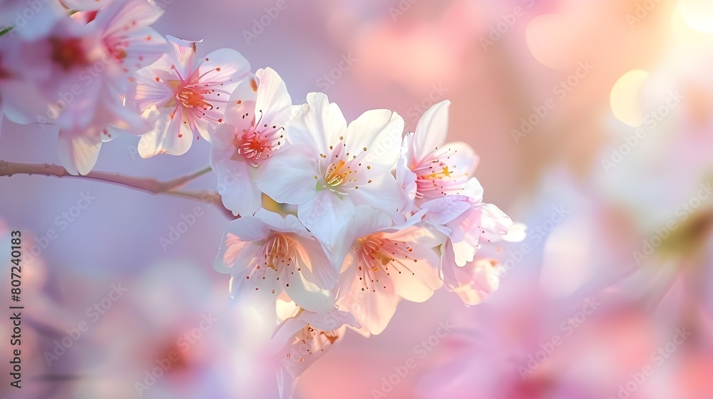 Close up Cherry Blossom or Sakura flower on nature background with sunlight, Spring. 