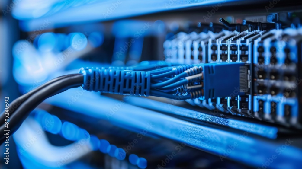 A network of cables with yellow lights on them A network of cables with yellow lights on them