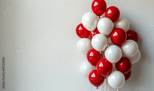 Celebratory Red and White Balloons Cluster Against a Neutral Background for Events, copy space